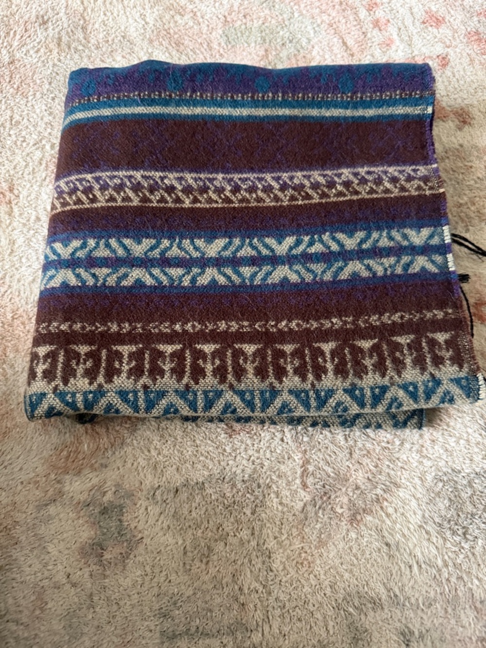 Very soft fabric- Blue, Purple & Brown Fringe scarf-NWOT